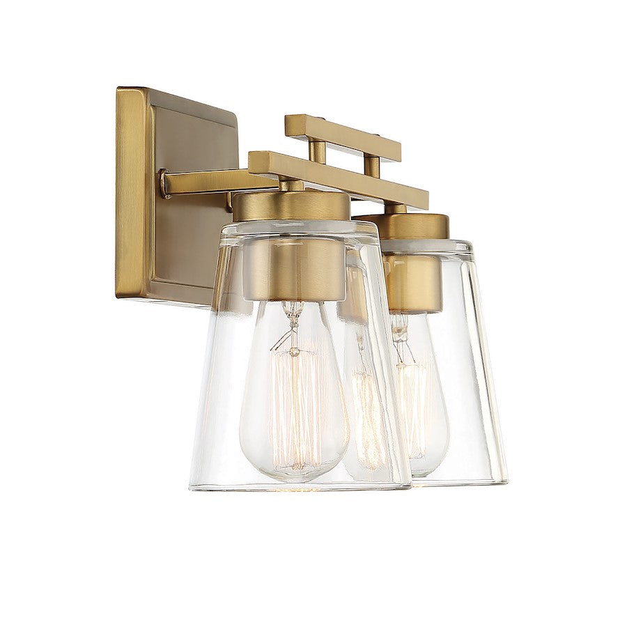 2 Light Bathroom Vanity Light, Warm Brass