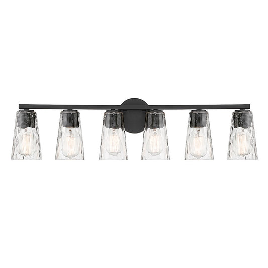 Essentials Gordon 6 Light Bathroom Vanity, Black/Clear Water - 8-2603-6-BK