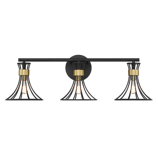 Savoy House Breur 3 Light Bathroom Vanity, Black/Brass Accents - 8-6080-3-143