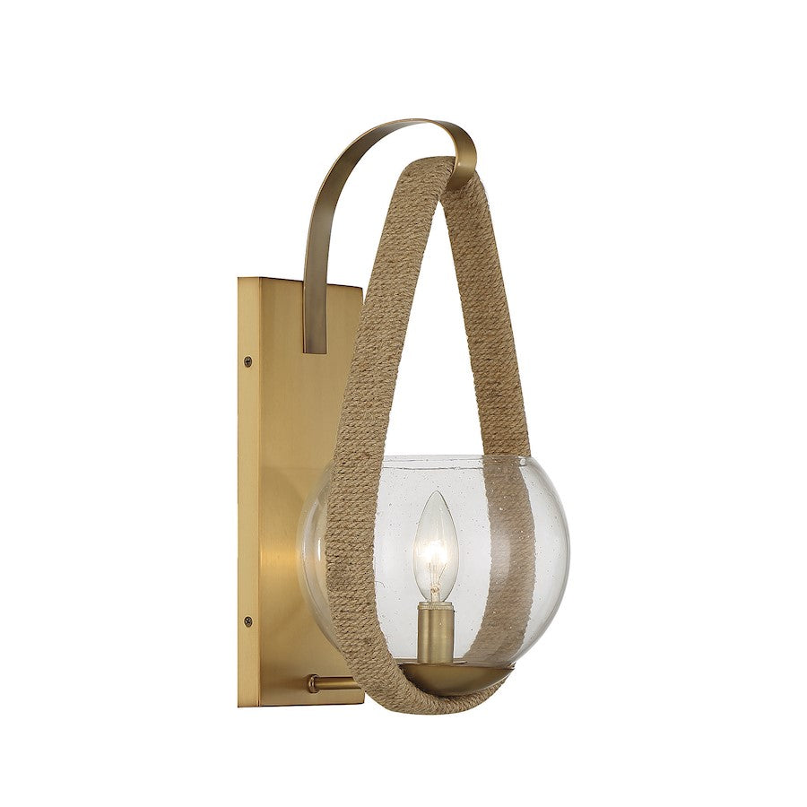 Ashe 1 Light Wall Sconce, Warm Brass/Rope/Clear