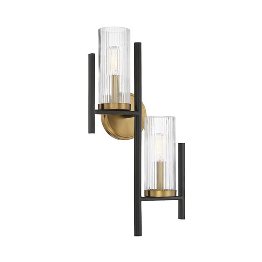 Savoy House Midland 2 Light Wall Sconce, Black/Brass/Clear Ribbed - 9-1905-2-143