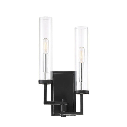 Folsom 2 Light Wall Sconce, Matte Black with Polished Chrome Accents