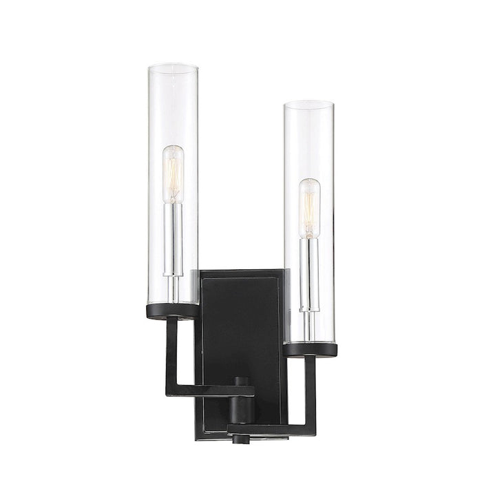 Savoy House Folsom 2 Light Wall Sconce, Matte Black with Polished Chrome Accents