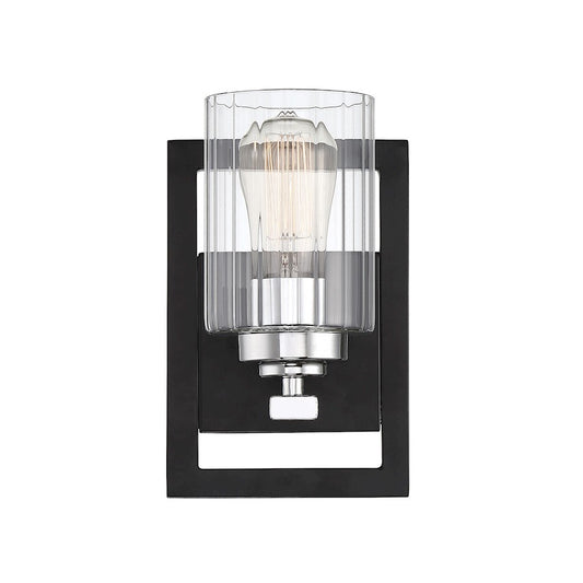 Redmond 1 Light Wall Sconce, Matte Black with Polished Chrome Accents