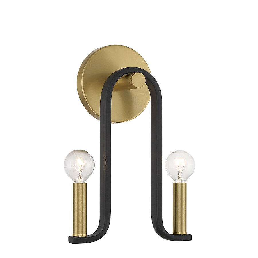 Archway 2 Light Wall Sconce, Black/Brass Accents