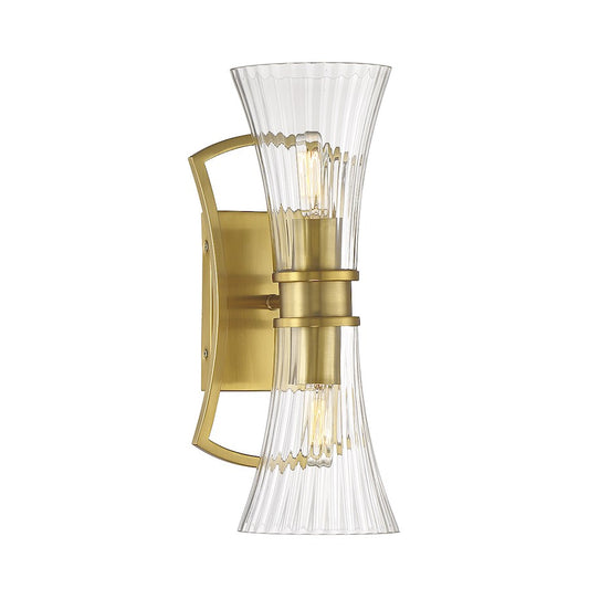 Savoy House Bennington 2 Light Wall Sconce, Brass/Clear Ribbed - 9-9702-2-322