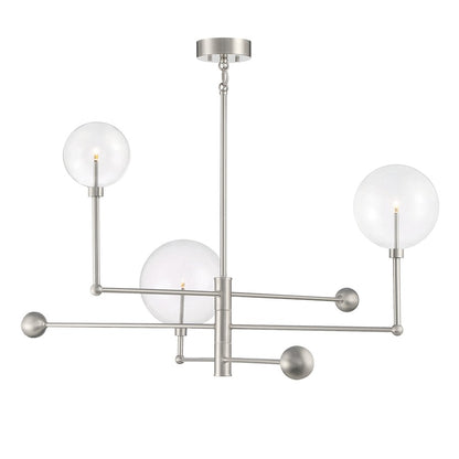 Savoy Meridian 3 Light Chandelier, Brushed Nickel/Clear - M100100BN