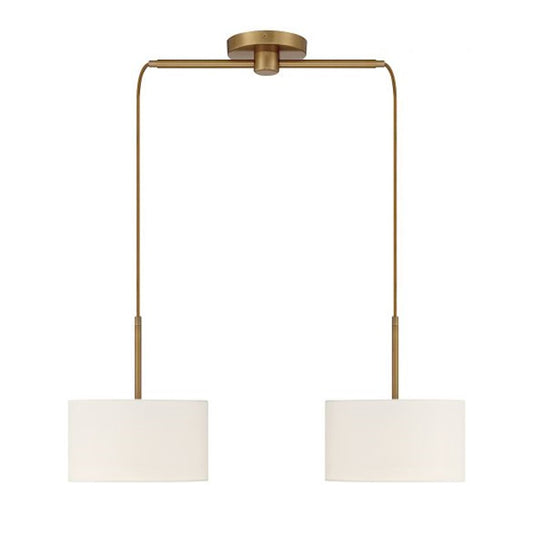 Meridian Vintage 2 Light Linear Chandelier, Natural Brass/white - M100108NB