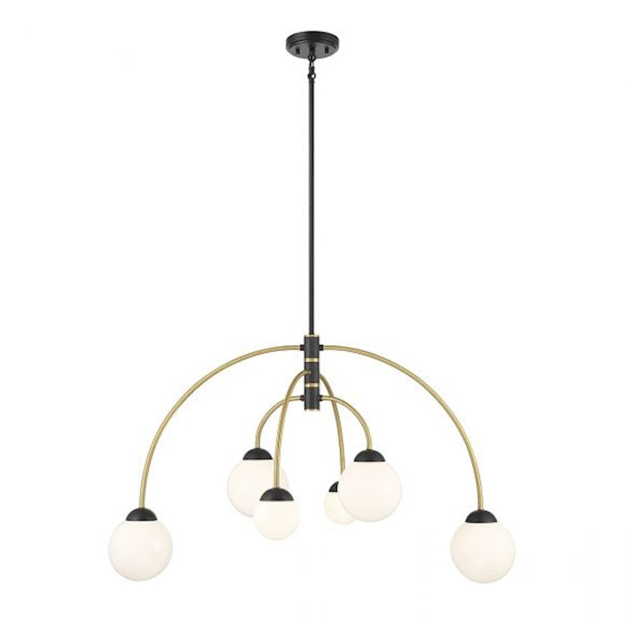 Savoy Meridian 6 Light Chandelier, Black/Natural Brass/White - M100114MBKNB