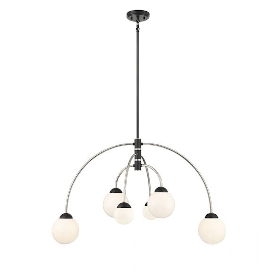 Savoy Meridian 6 Light Chandelier, Black/Polished Nickel/White - M100114MBKPN