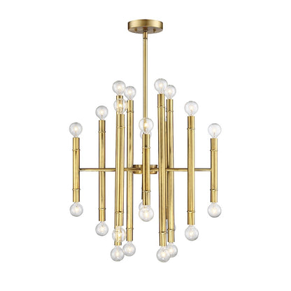Meridian Mid-Century Modern 24 Light Chandelier, Natural Brass - M10040NB