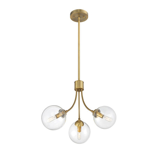 Meridian Mid-Century 3 Light Chandelier, Natural Brass/Clear - M10057NB