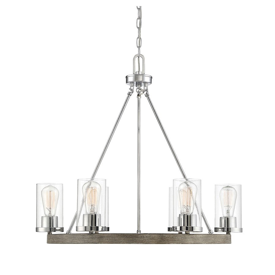 Meridian Farmhouse 6 Light Chandelier, Greywood Chrome/Clear - M10070GWCH