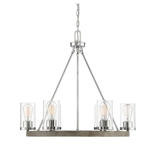 Meridian Farmhouse 6 Light Chandelier, Greywood Chrome/Clear - M10070GWCH