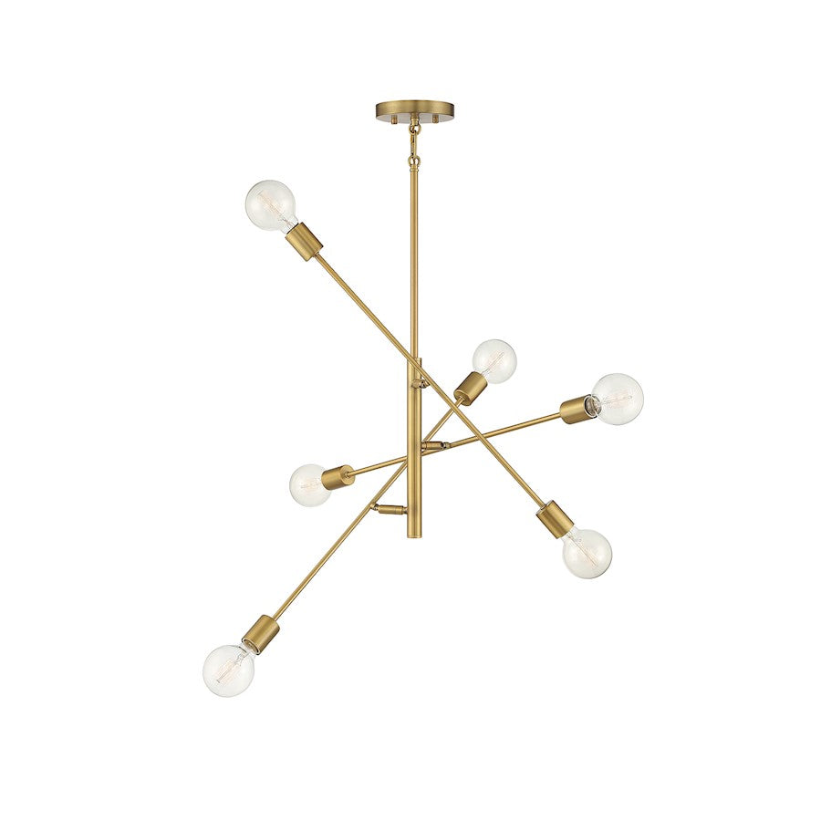 Meridian Contemporary 6 Light 12" Chandelier, Natural Brass - M10084NB