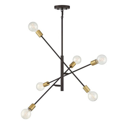 Meridian Contemporary 6 Light Chandelier, Bronze/Natural Brass - M10084ORBNB