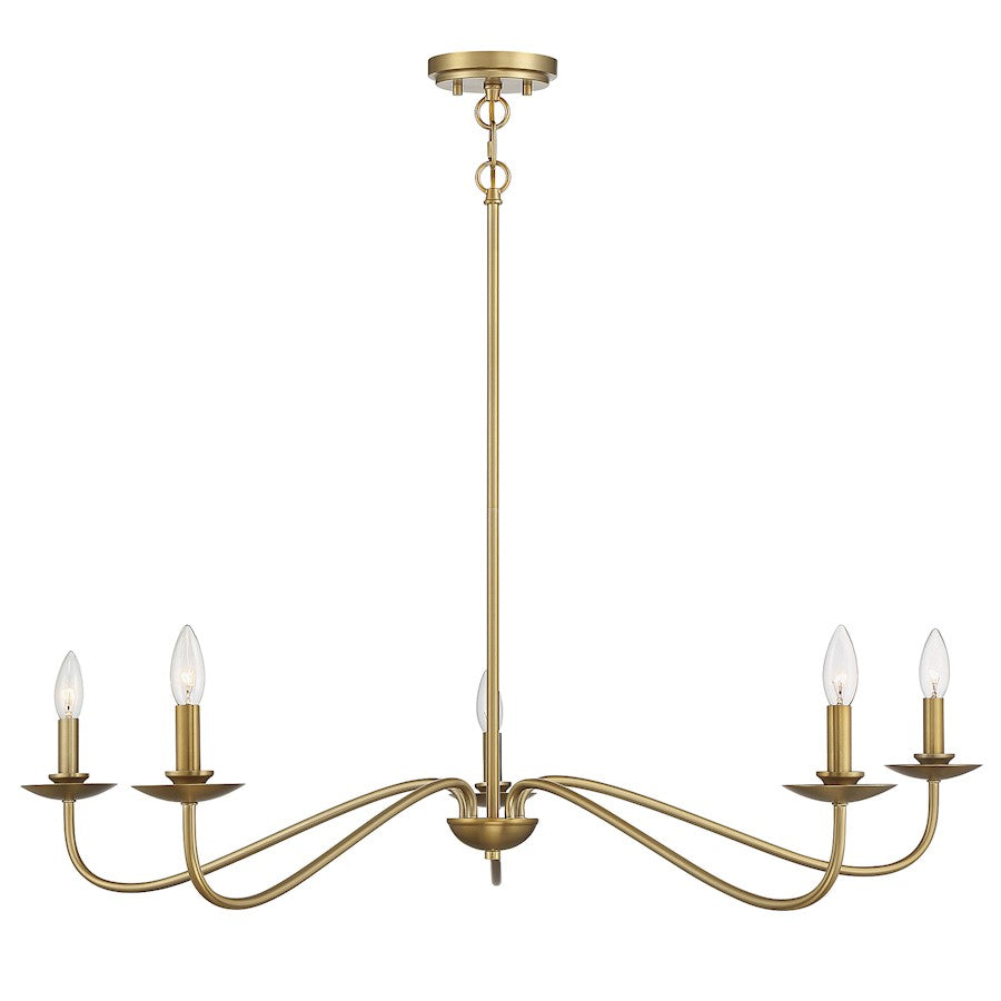 Meridian Traditional 5 Light 7" Chandelier, Natural Brass - M10085NB