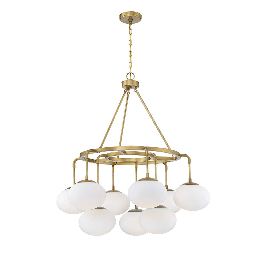 Meridian Modern 9 Light Chandelier, Natural Brass/White Milk - M10098NB