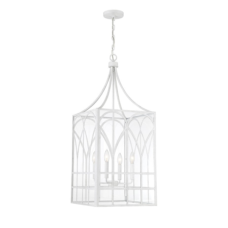 Savoy Meridian 4 Light Pendant, Distressed White/Clear - M30012DW