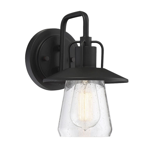 Meridian Farmhouse 1 Light Outdoor Wall Lantern, Black/Clear Seeded - M50022BK