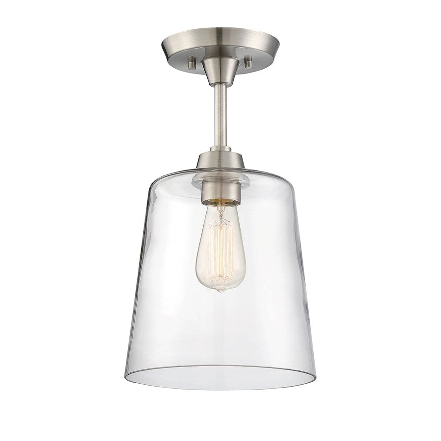 Meridian Modern 1 Light 17" Semi Flush Mount, Brushed Nickel/Clear - M60010BN