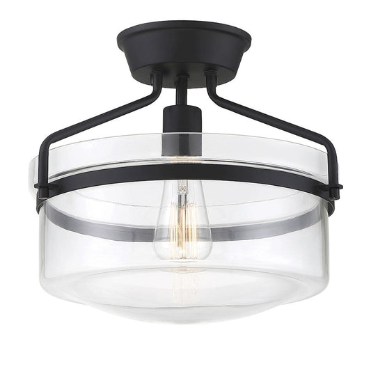 Meridian Transitional 1 Light 11" Semi Flush Mount, Black/Clear - M60011MBK