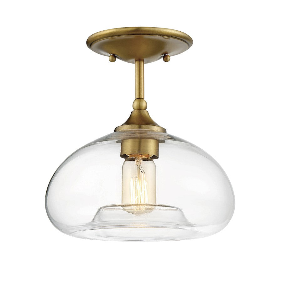 Meridian Modern 1 Light 10" Semi Flush Mount, Natural Brass/Clear - M60017NB