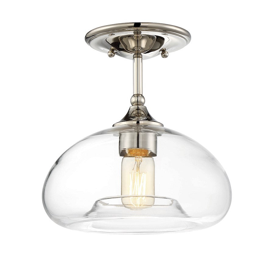 Meridian Modern 1 Light Semi Flush Mount, Polished Nickel/Clear - M60017PN