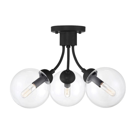 Meridian Mid-Century Modern 3 Light Semi Flush Mount, Black/Clear - M60060MBK