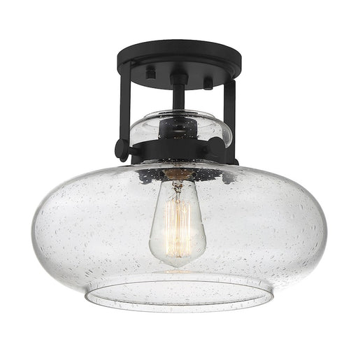 Meridian Traditional 1 Light Semi Flush Mount, Black/Clear Seeded - M60064MBK