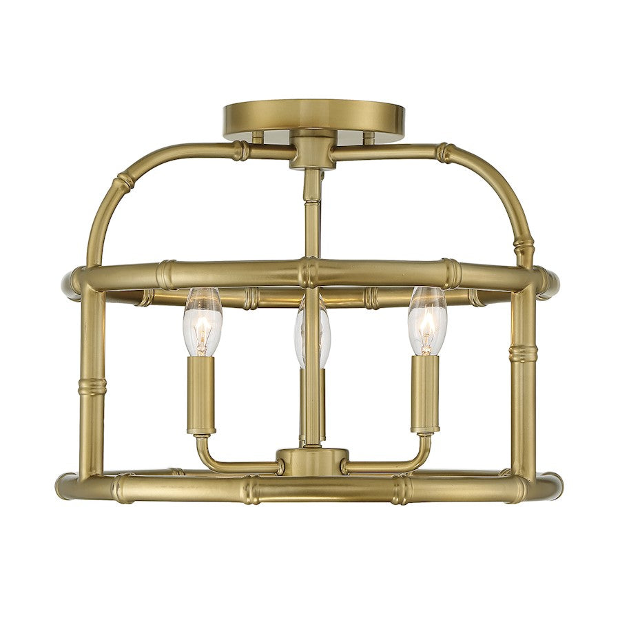 Meridian Shabby Chic 3 Light Semi Flush Mount, Burnished Brass - M60066BB