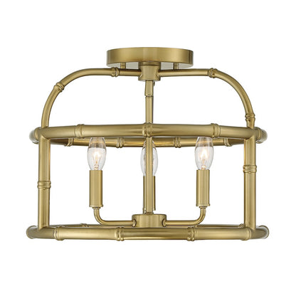 Meridian Shabby Chic 3 Light Semi Flush Mount, Burnished Brass - M60066BB