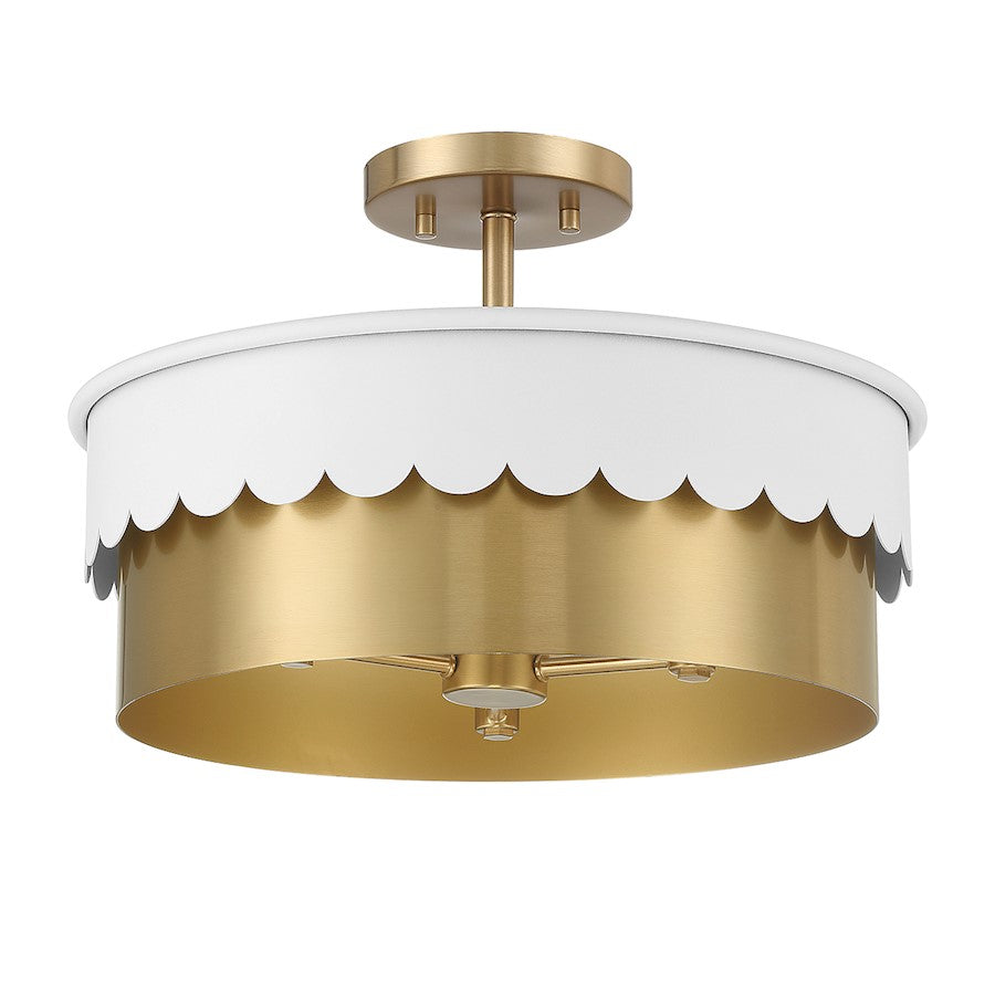 Savoy Meridian 3 Light Semi-Flush Mount, White/Natural Brass - M60072WHNB