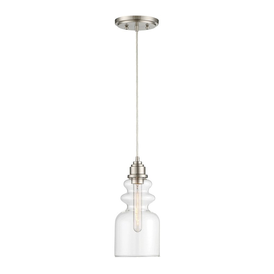 Meridian Industrial 1 Light 10" Mini Pendant, Brushed Nickel/Clear - M70018BN