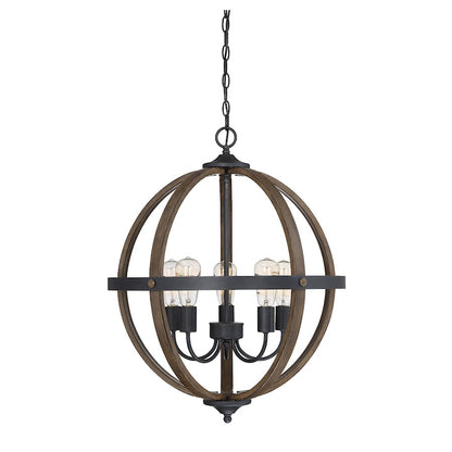 Meridian Farmhouse 5 Light Chandelier, WoodBlack - M70041WB