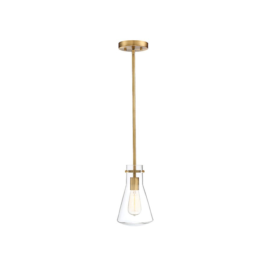 Meridian Industrial 1 Light 10" Pendant, Natural Brass/Clear - M70063NB