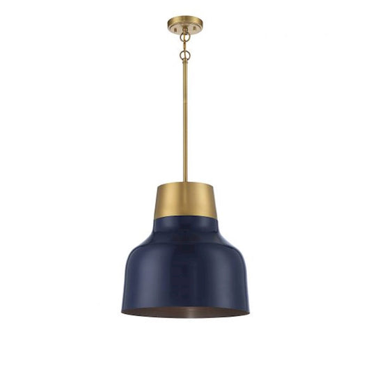 Meridian Vintage 1 Light 18" Pendant, Navy Blue/Natural Brass - M70115NBLNB