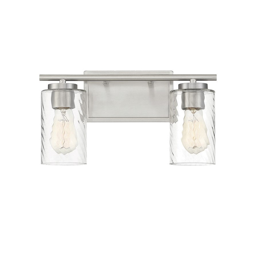 Meridian Transitional 2 Light Bathroom Vanity, Nickel/Clear Swirl - M80037BN