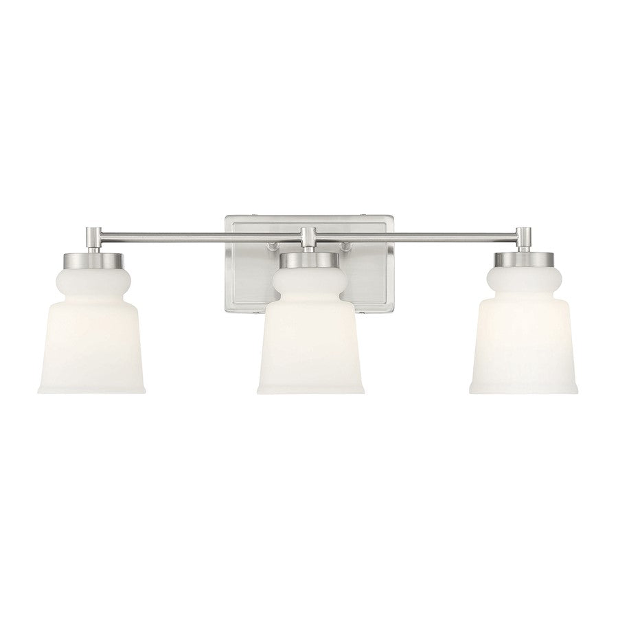 Meridian Contemporary 3 Light 8" Bathroom Vanity, Brushed Nickel/Milk - M80058BN