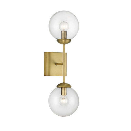 Meridian Mid-Century Modern 2 Light Wall Sconce, Natural Brass/Clear - M90001NB