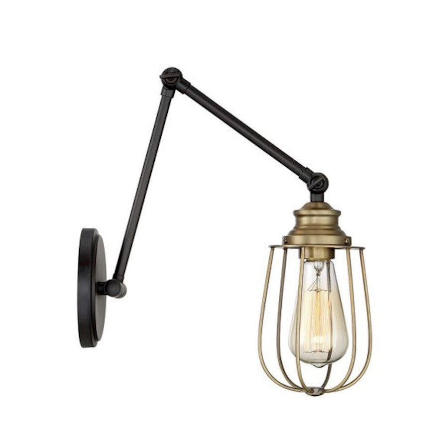 Meridian Industrial 1 Light Adjustable Wall Sconce, Bronze/Brass