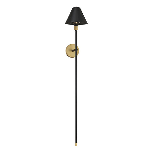 Meridian Mid-Century Modern 1 Light 50" Wall Sconce, Black/Brass - M90070BNB