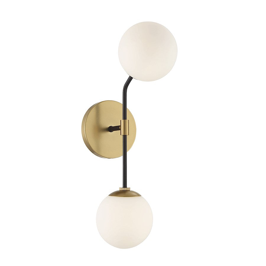 Savoy Meridian 2 Light Wall Sconce, Black/Natural Brass/White - M90098MBKNB