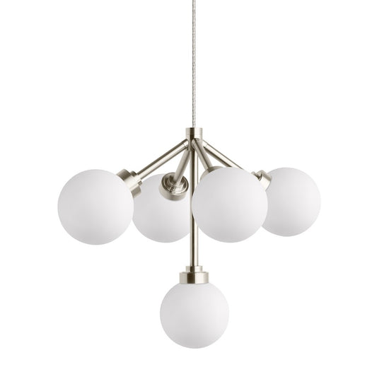 Visual Comfort Modern FJ Mara 5 Light Pendant, White/Nickel LED927