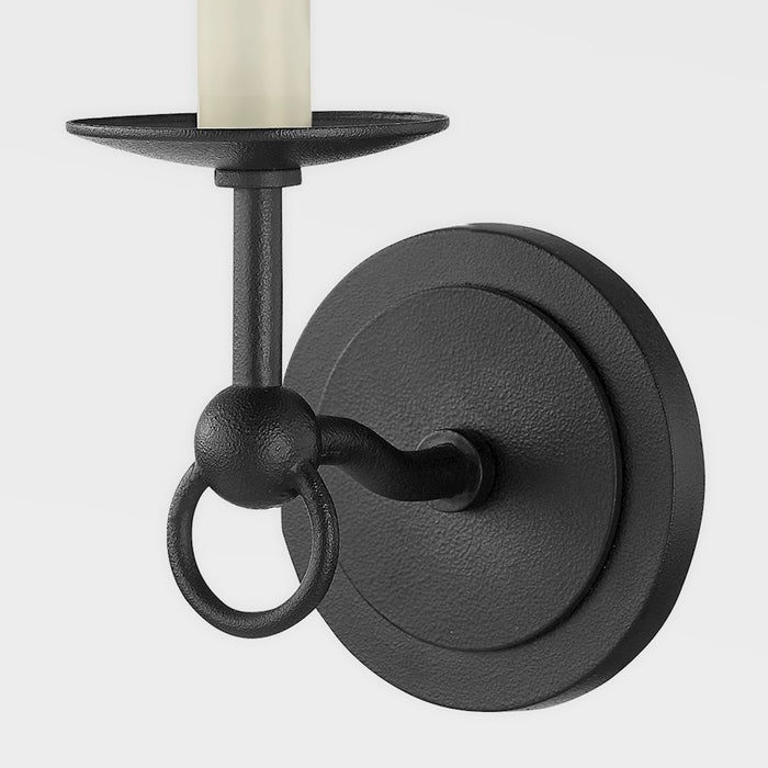 Troy Lighting Massi 1 Light Wall Sconce, Forged Iron/Linen