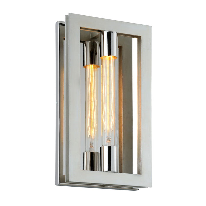 Troy Lighting Enigma 1 Light Sconce, Silver Leaf/Stainless Accents