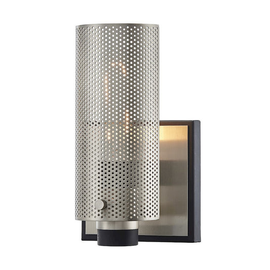 Pilsen 1 Light Sconce, Carb Black/Satin Nickel Accents