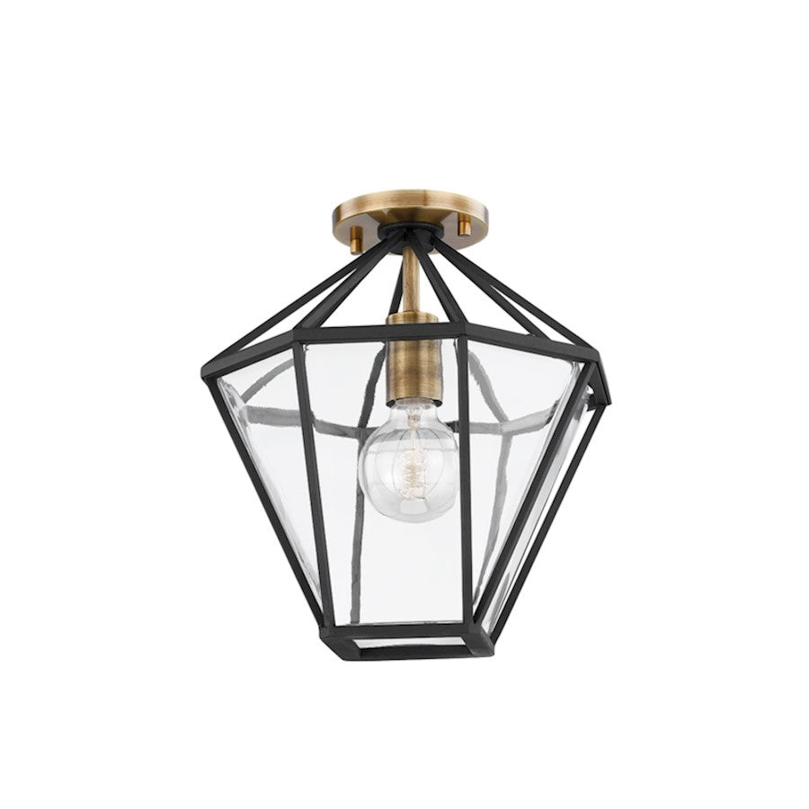 Troy Lighting Moss 1 Light Semi Flush, Patina Brass/Black/Clear - C8211-PBR-TBK