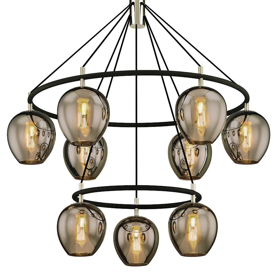 Troy Lighting Iliad 9 Light Chandelier, BK/Nickel/Plated Smoke - F6219-TBK-PN