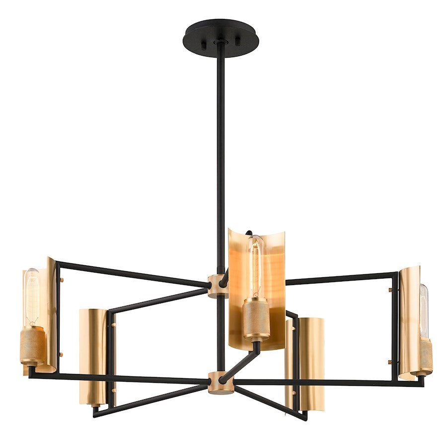 5 Light Chandelier, Black & Brass